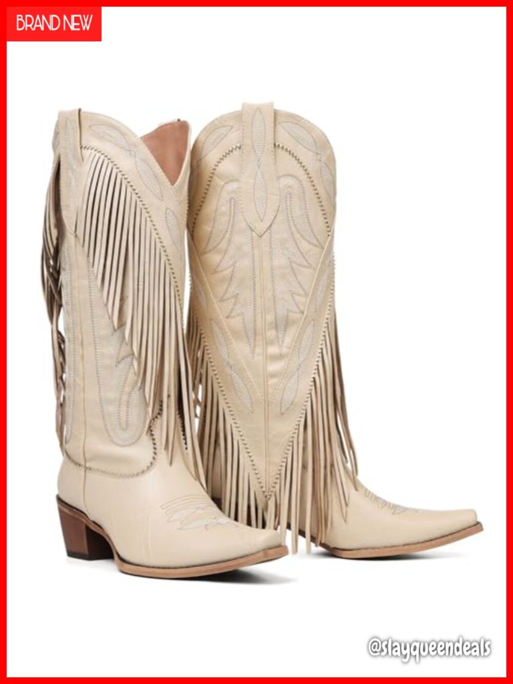 Faux Leather Cowboy Boots Embroidery Knee High Western Pointed Toe Chunky Heel